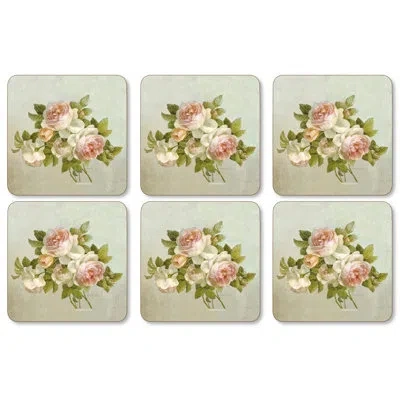Pimpernel Antique Roses Coasters 4"x 4" In Green;green