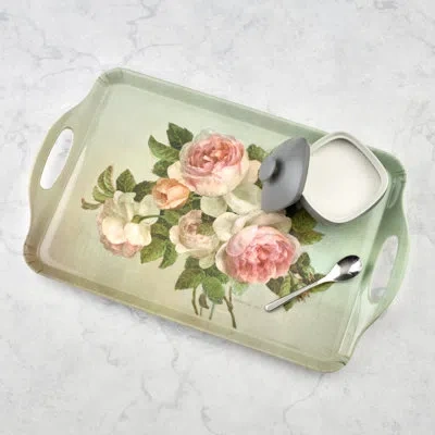 Pimpernel Antique Roses Large Melamine Hndld Tray 18.9 X11.6" In Blue