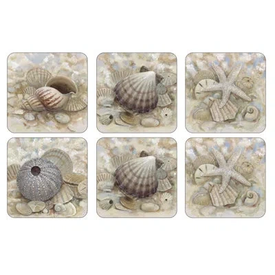Pimpernel Beach Prize Coasters 4"x 4" In Gray,sand;gray,sand