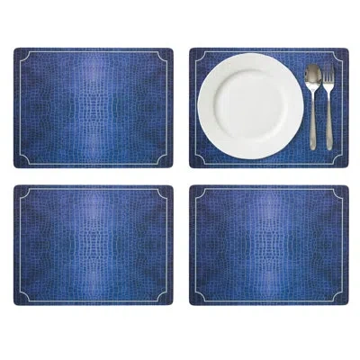 Pimpernel – Blue Croc Leather – Placemats – Blue, Set Of 4