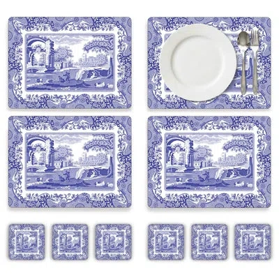 Pimpernel Blue Italian Placemats & Coasters Set In White;blue