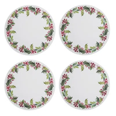Pimpernel Botanic Garden Christmas Holly Set Of 4 Round Placemats, 12.25" In Animal Print