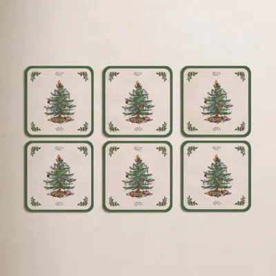 Pimpernel Christmas Tree Coasters 4"x 4" In Green