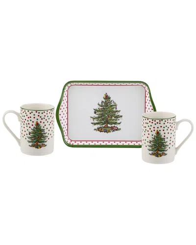 Pimpernel Christmas Tree Polka Dot 3pc Mug & Tray Set In Multi