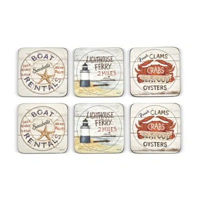 Pimpernel Coastal Signs Coasters S/6 4"x 4" In Beige;beige