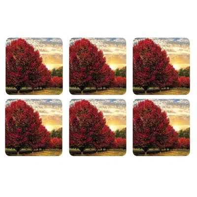 Pimpernel Crimson Trees Coasters 4"x 4" In Red;red