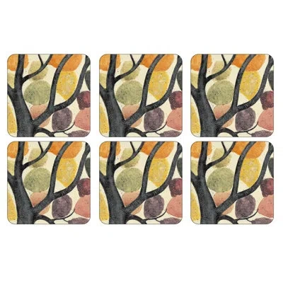 Pimpernel Dancing Branches Coasters 4"x 4" In Orange,green,black;orange,green,black