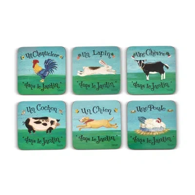 Pimpernel Dans Le Jardin Coasters S/6 4"x 4" In Green,blue;green,blue