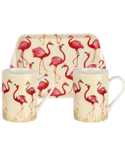 Pimpernel Dnu  Sara Miller London For  Set Of 2 The Flamingo Collection Mugs & Tray In White