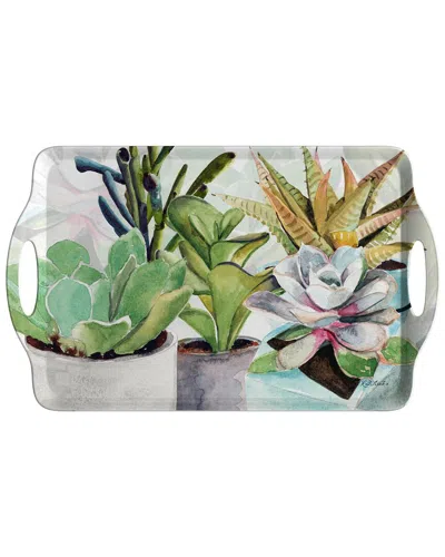 Pimpernel Dnu  Succulents Large Handled Tray In Green