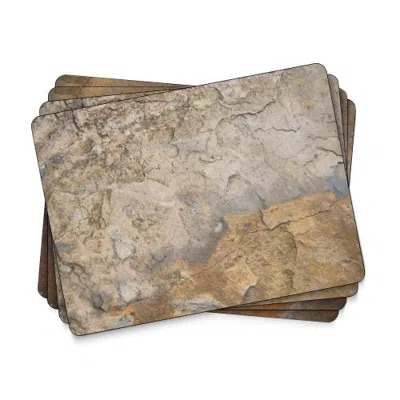 Pimpernel Earth Slate Set Of 4 Cork Back Placemats In Brown