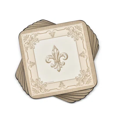 Pimpernel Fdc-fleur De Lys,tpe/gld Set Of 6 Cork Back Coasters, 4" In Taupe