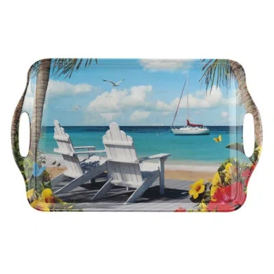 Pimpernel In The Sunshine Large Melamine Hndld Tray 18.9 X11.6" In Blue