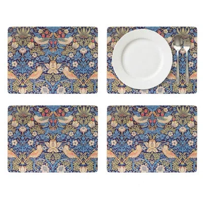 Pimpernel Morris & Co Strawberry Thief Placemats - Blue, Set Of 4