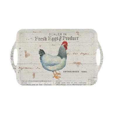 Pimpernel On The Farm Large Melamine Hndld Tray 18.9 X11.6" In White