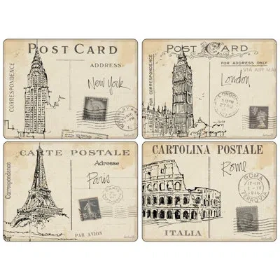Pimpernel Postcard Sketches Placemats S/4 15.7 X 11.7" In Neutral