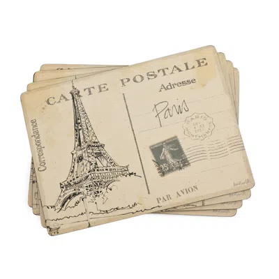 Pimpernel Postcard Sketches Set Of 4 Cork Back Placemats In Brown