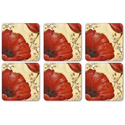 Pimpernel Red Poppy Blossom Coasters 4"x 4" In Red,beige;red,beige