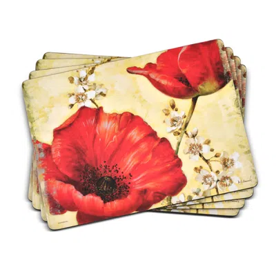 Pimpernel Red Poppy Blossoms Set Of 4 Cork Back Placemats In Multi