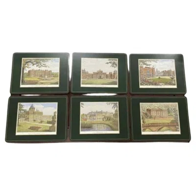 Pre-owned Pimpernel Set Of 6 Vintage  Cork Coasters 'stately Homes' In Original Box In Brown