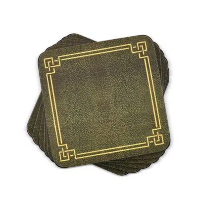 Pimpernel Shagreen Leather Coasters 4"x 4" In Olive;olive