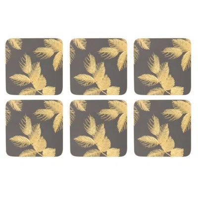 Pimpernel S.m. Etch Leaves Coasters 4"x 4" In Dark Gray