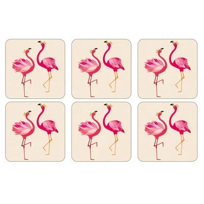 Pimpernel Sm Flamingo Coasters 4"x 4" In Beige,pink