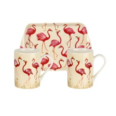 Pimpernel Sm Flamingo Set Of 2 Mugs & Tray Set In Beige;pink