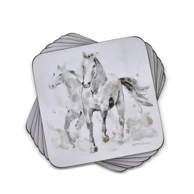 Pimpernel Spirited Horses Coasters 4"x 4" In Gray