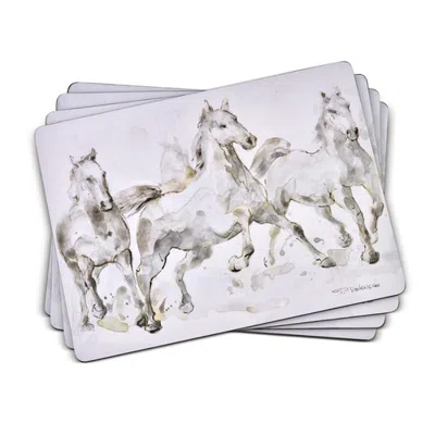 Pimpernel Spirited Horses Set Of 4 Cork Back Placemats In Gray
