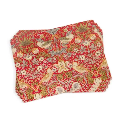 Pimpernel Strawberry Thief Red Set Of 4 Cork Back Placemats