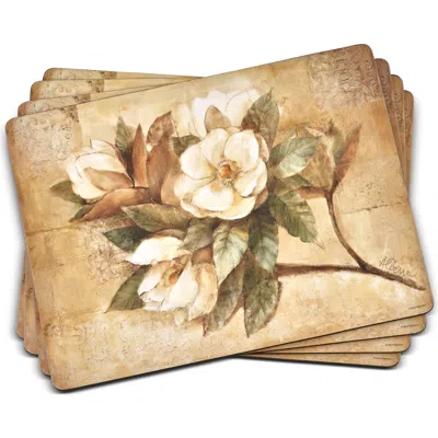 Pimpernel Sugar Magnolia Set Of 4 Cork Back Placemats In Brown