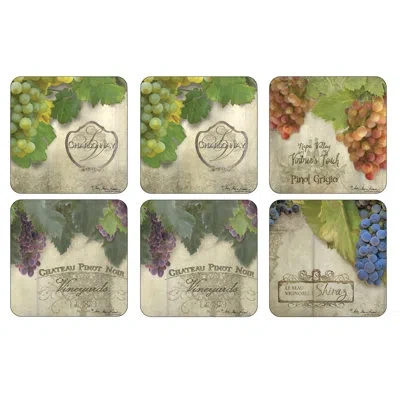 Pimpernel Tuscan Vineyard Coasters S/6 4"x 4" In Green,beige;green,beige