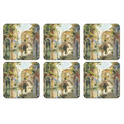 Pimpernel Venetian Scenes Coasters 4"x 4" In Green,beige