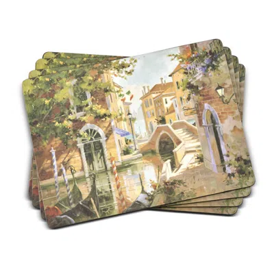 Pimpernel Venetian Scenes Set Of 4 Cork Back Placemats In Brown