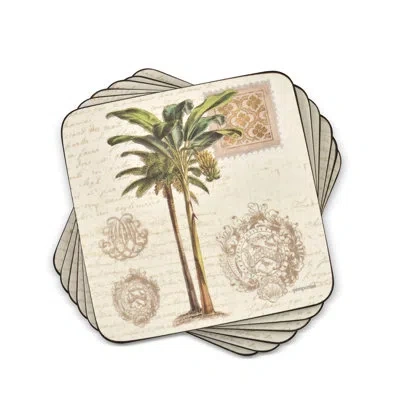 Pimpernel Vintage Palm Study Coasters S/6 4"x 4" In Beige