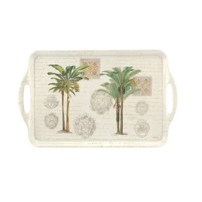 Pimpernel Vintage Palm Study Large Melamine Hndld Tray 18.9 X11.6" In Beige