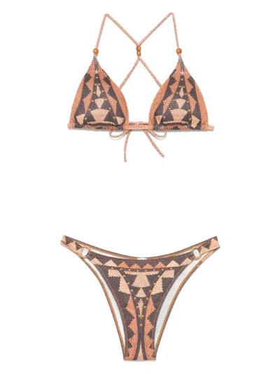 Pin Up African Braided Triangle Bikini With Studs Clothing In Orange