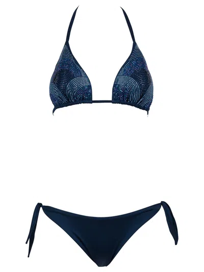Pin Up Rhinestone Triangle Bikini In Blue