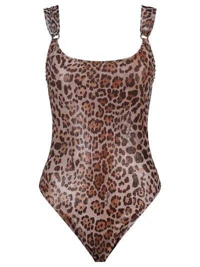Pin Up Animal Print Swimsuit In Brown