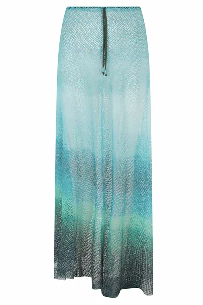 Pin Up Light Blue Tie Dye Gauze Drawstring Polyamide Midi Skirt