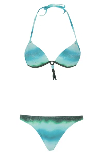 Pin Up Light Blue Tie Dye Glitter Foil Triangle Polyester Bikini