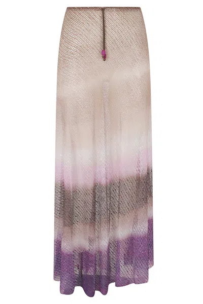 Pin Up Purple Tie Dye Gauze Drawstring Polyamide Midi Skirt In Pink