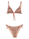 Pin Up Snake Print Triangle Bikini Clothing In Brown