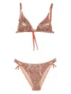 Pin Up Snake Print Triangle Bikini Clothing In Brown