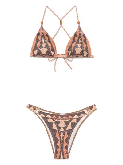 Pin Up Stars African Intreccio Triangle Bikini With Studs