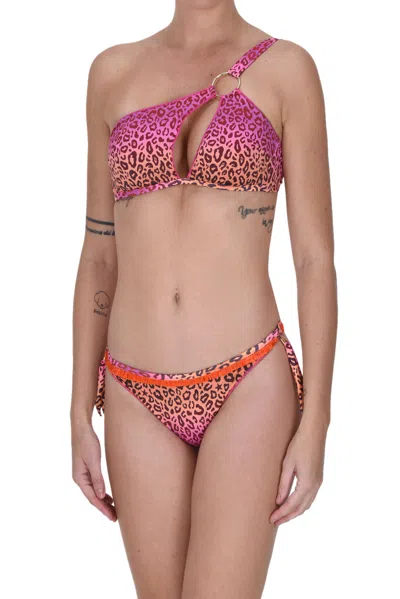 Pin Up Stars Animal Print One Shoulder Swimsuit In Pink