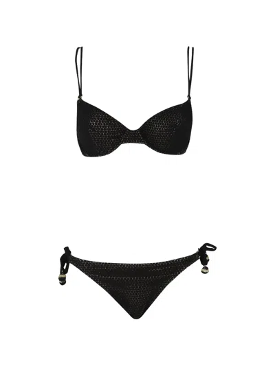 Pin Up Stars Crochet Balconette Bikini In Black