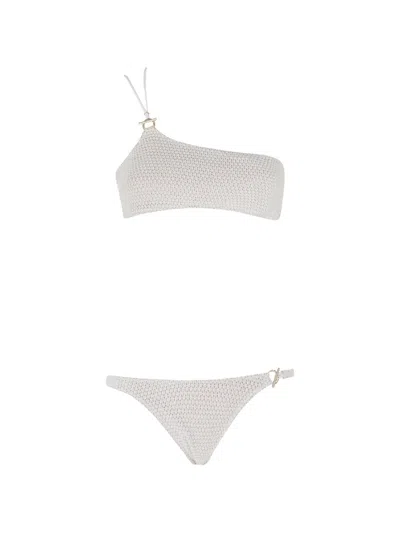 Pin Up Stars Crochet-knit One-shoulder Bikini In White