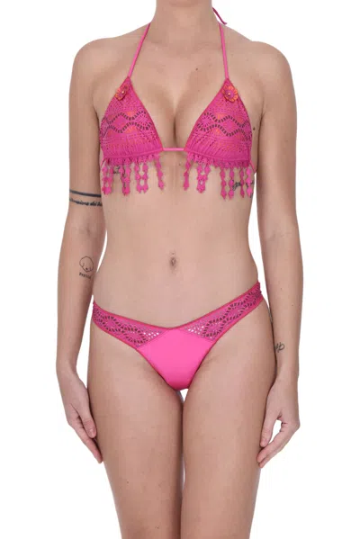 Pin Up Stars Cut-out Eco-leather Inserts Bikini In Pink